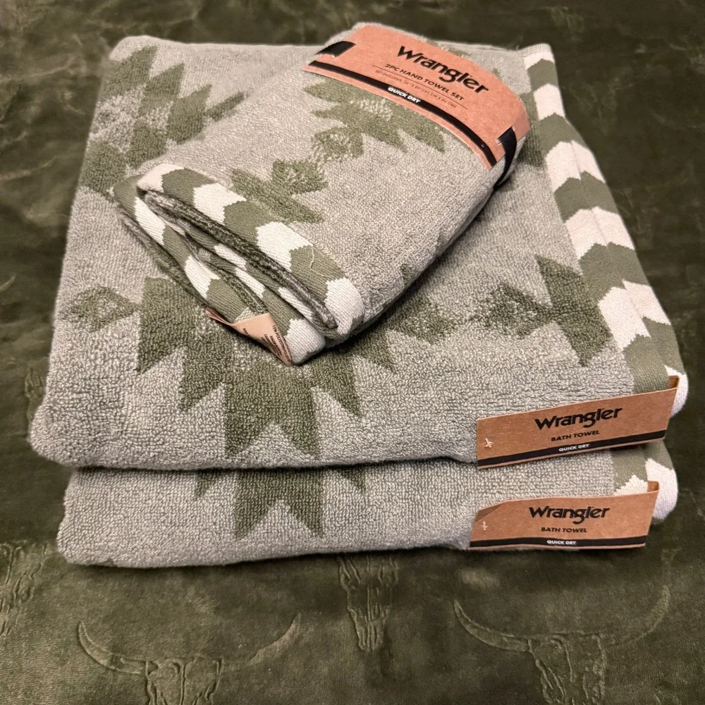 Wrangler Bath Towel Set Unisex OS Clayton Green New 4pc Southwestern Quick Dry